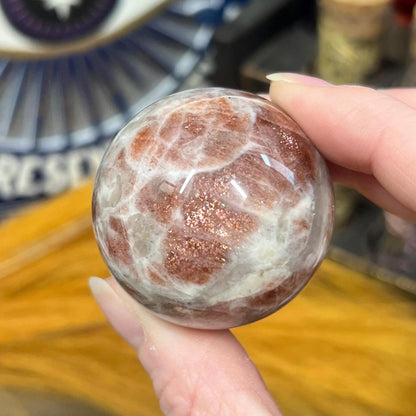 High Quality Confetti Sunstone Sphere | Red Sunstone