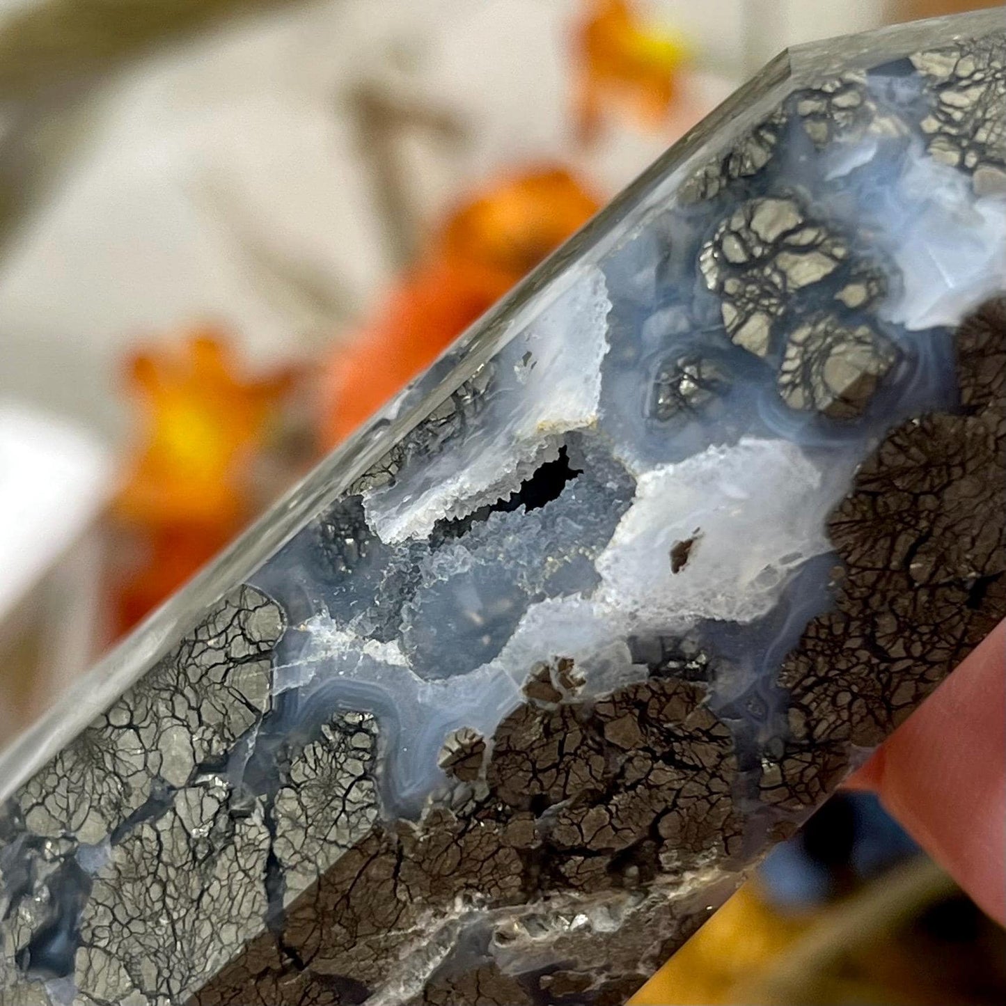 Marcasite in Agate Tower | Nipomo Agate - IMPERFECT TIP