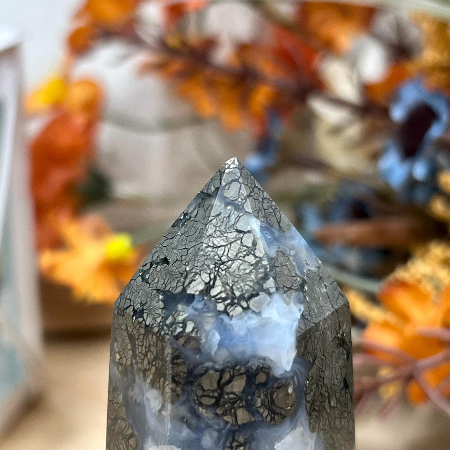 Marcasite in Agate Tower | Nipomo Agate - IMPERFECT TIP