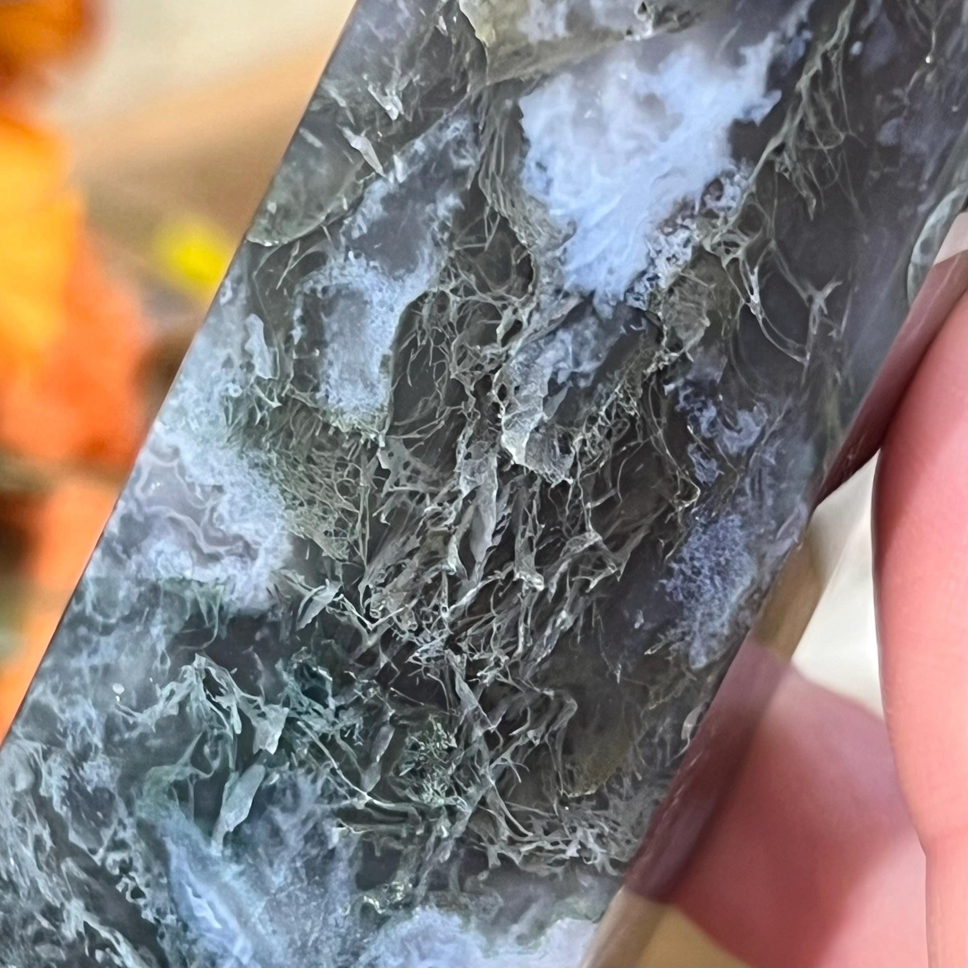 Detailed Moss Agate Tower | Blue Moss Agate