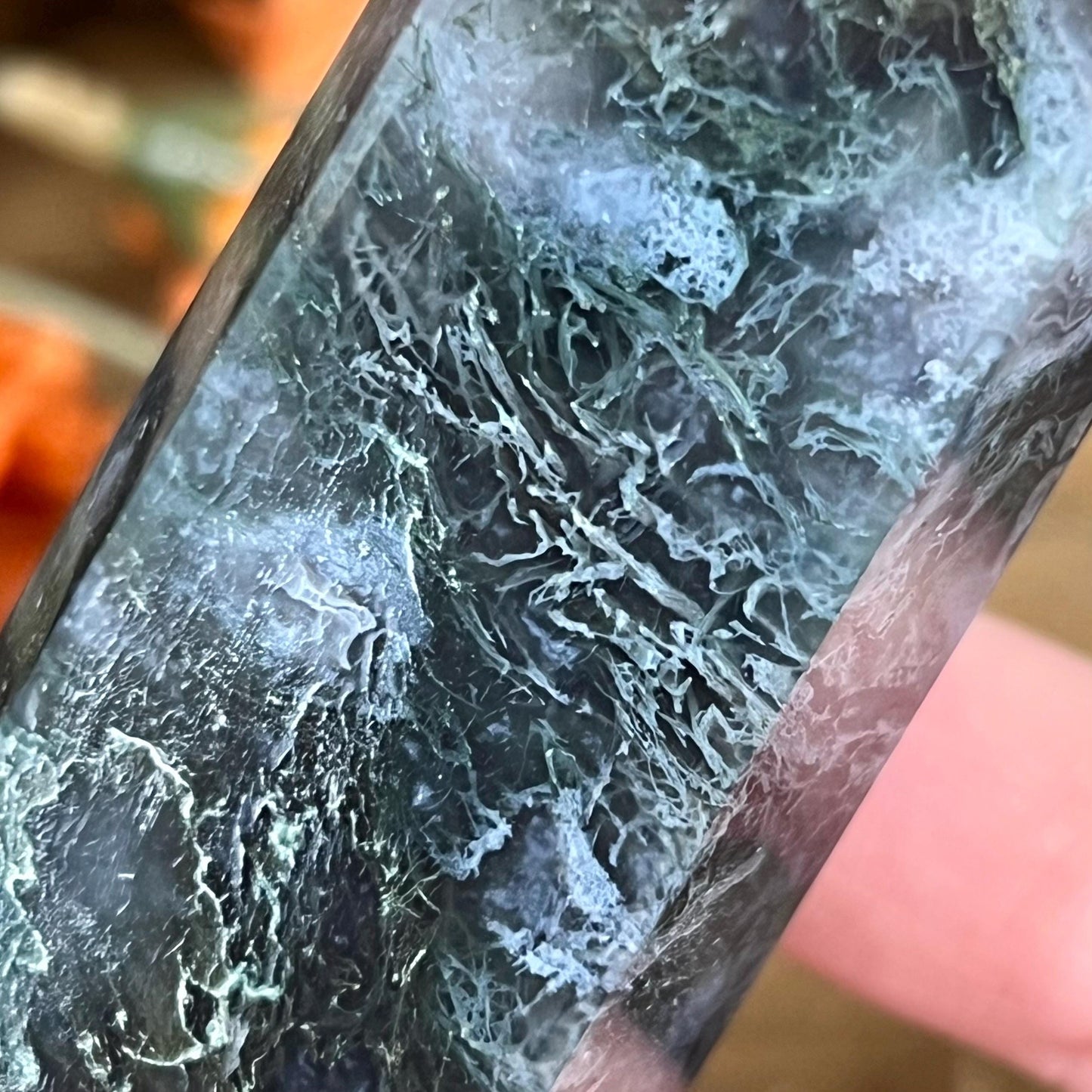 Detailed Moss Agate Tower | Blue Moss Agate