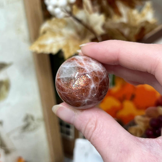 High Quality Small Confetti Sunstone Sphere | Red Sunstone