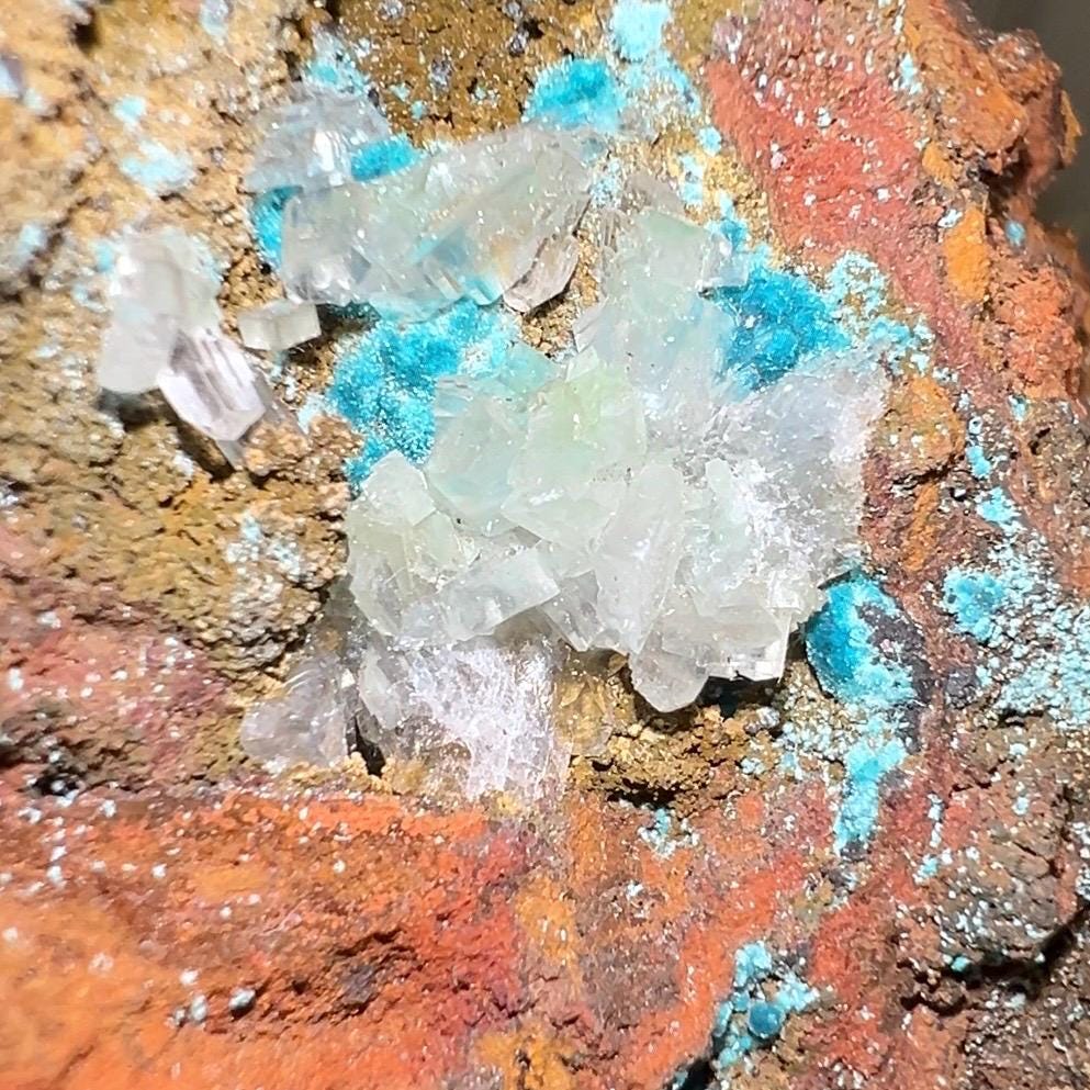 Rosasite with Calcite from La Ojuela Mine, Mexico