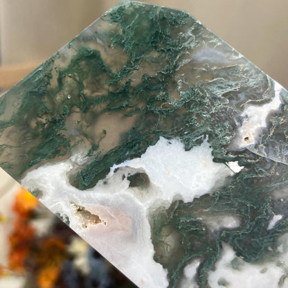 Druzy Moss Agate Slab with Stand