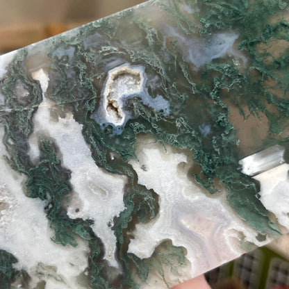 Druzy Moss Agate Slab with Stand