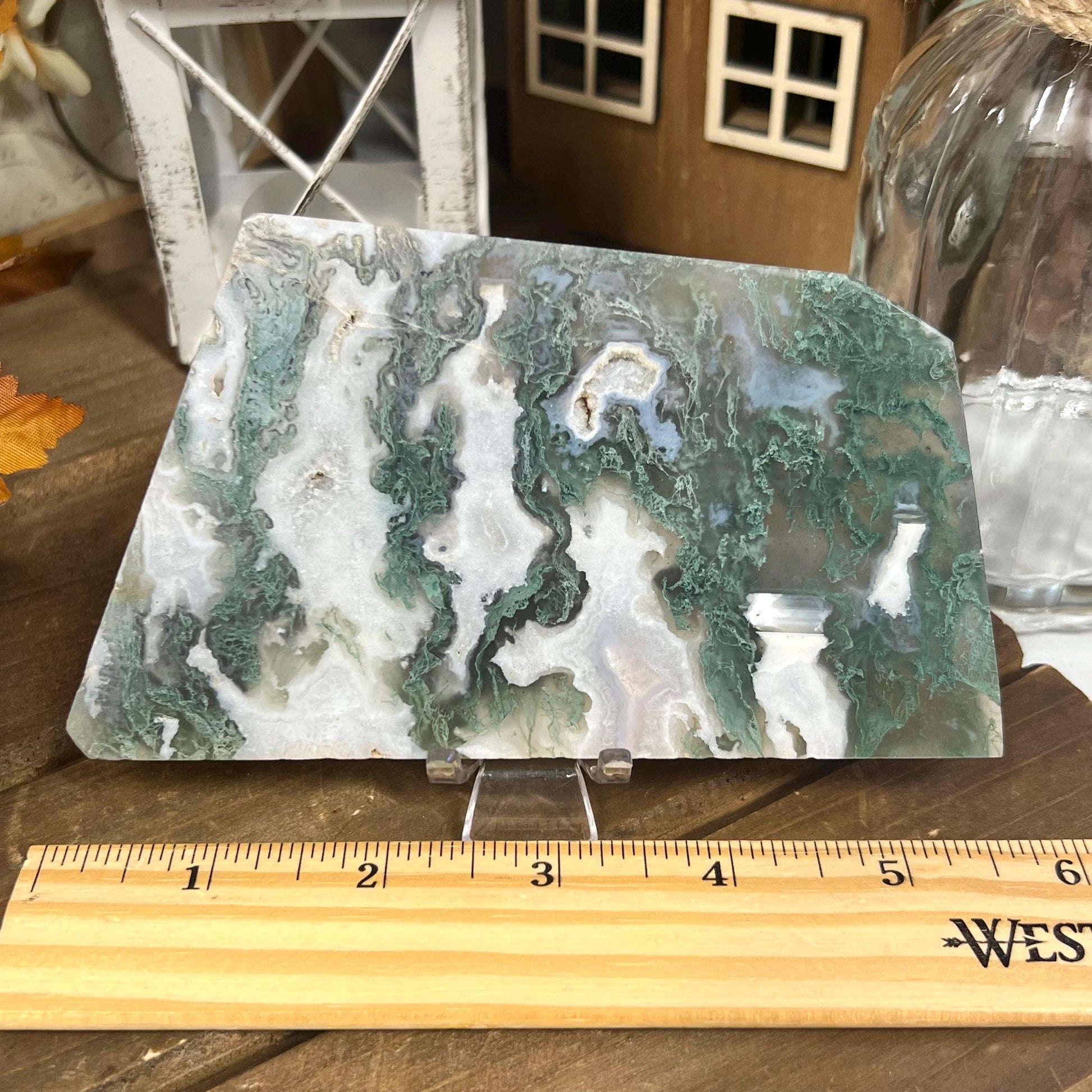 Druzy Moss Agate Slab with Stand