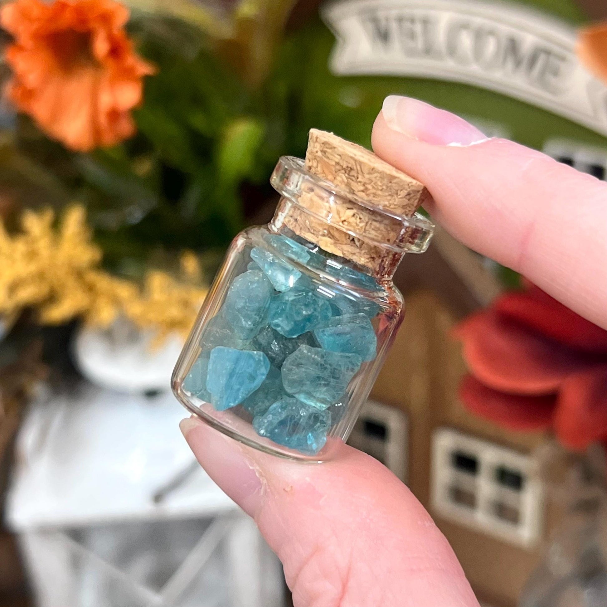 Rare Electric Blue Apatite Chips in Small Jar