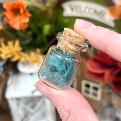 Rare Electric Blue Apatite Chips in Small Jar