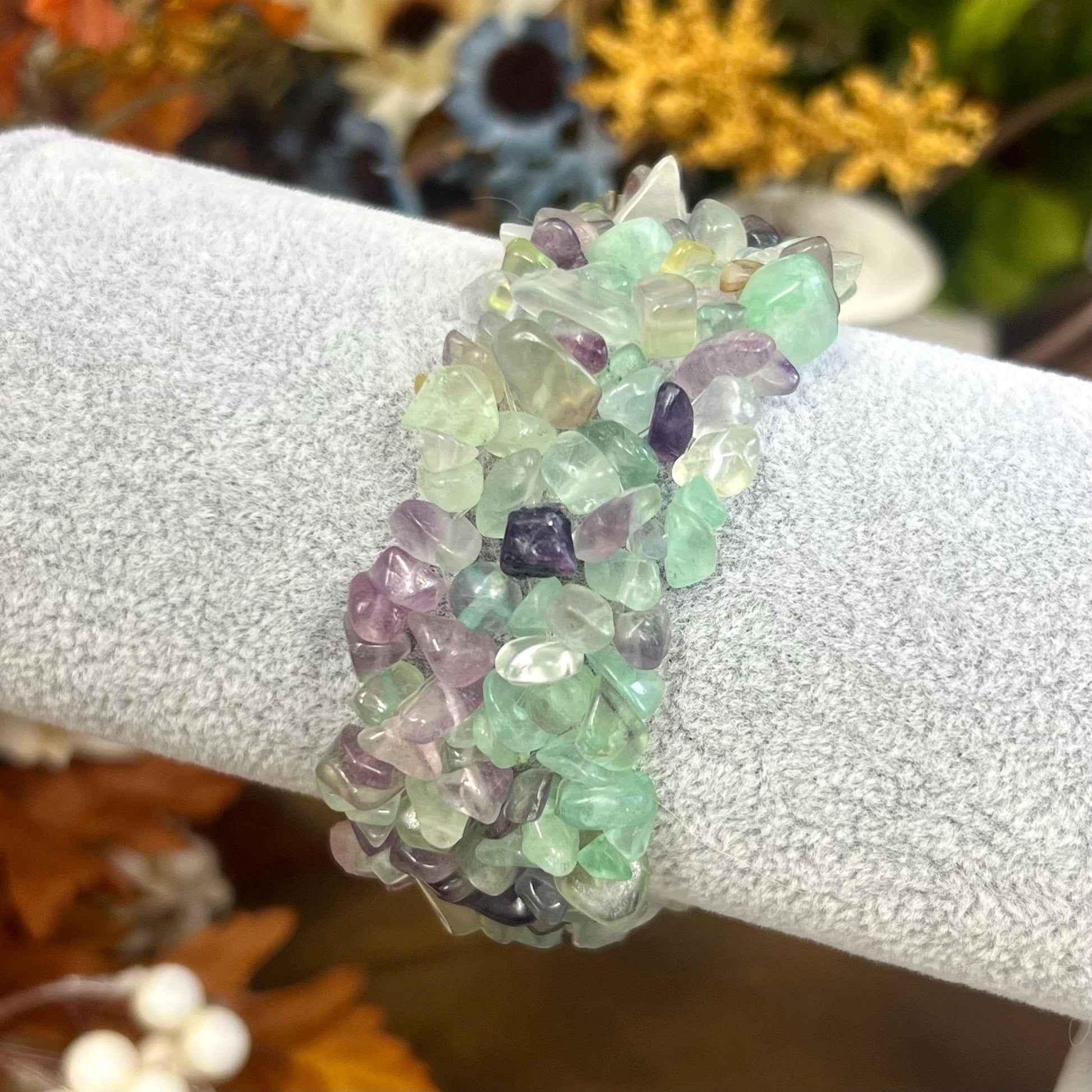 Multistrand Rainbow Fluorite Chips Bracelet | Crystal Stretch Bracelet | Fluorite Chips | Purple Fluorite