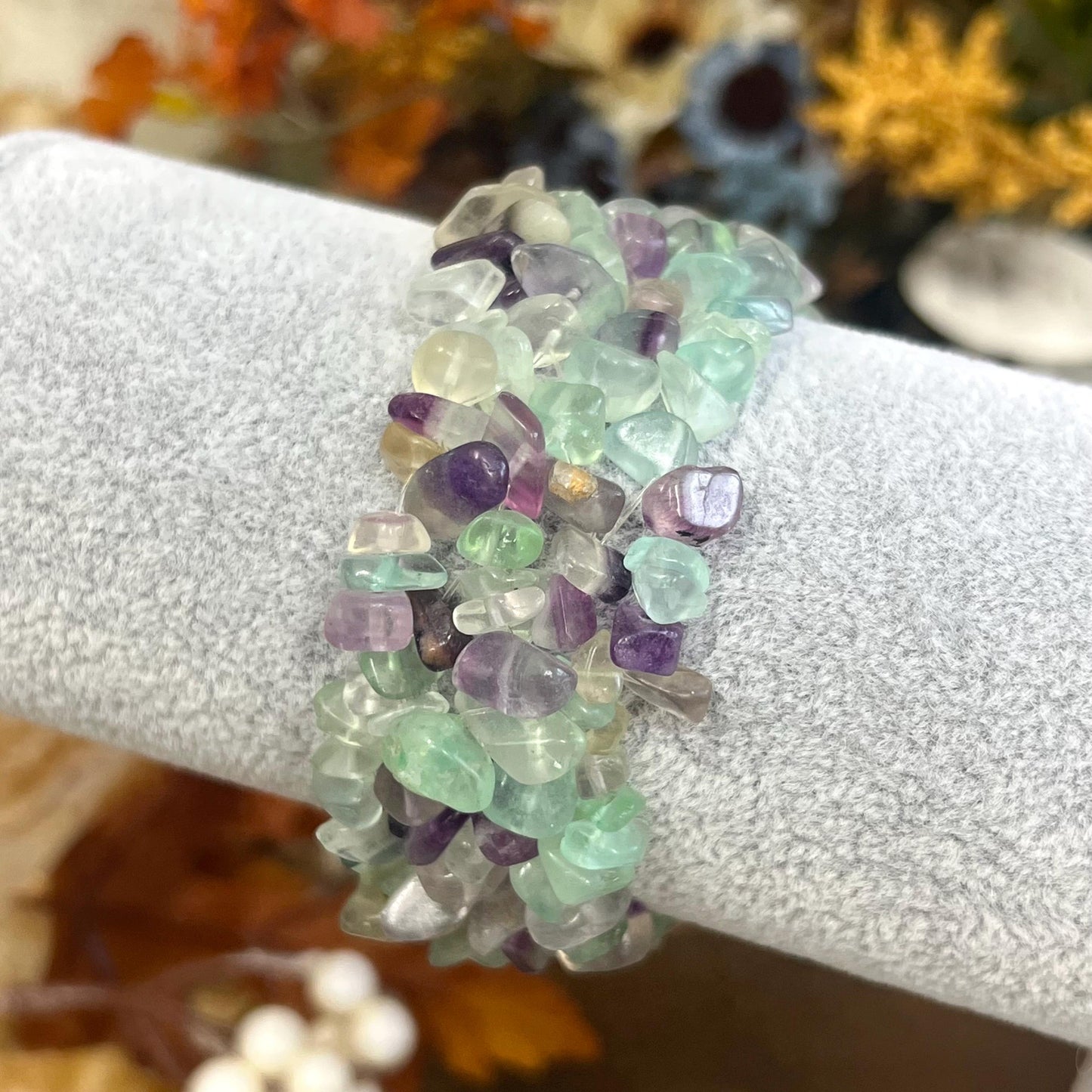 Multistrand Rainbow Fluorite Chips Bracelet | Crystal Stretch Bracelet | Fluorite Chips | Purple Fluorite