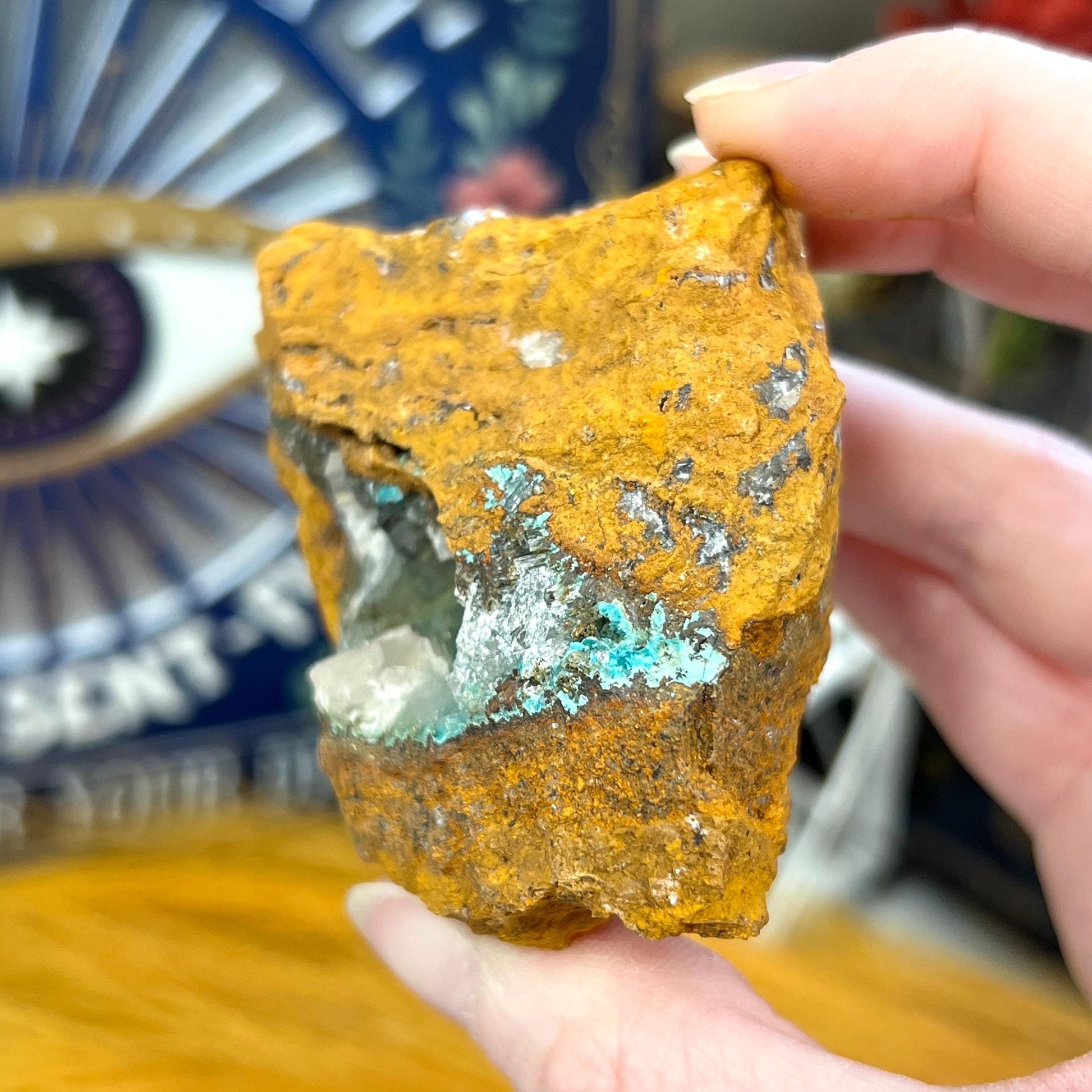 Rosasite with Calcite from La Ojuela Mine, Mexico