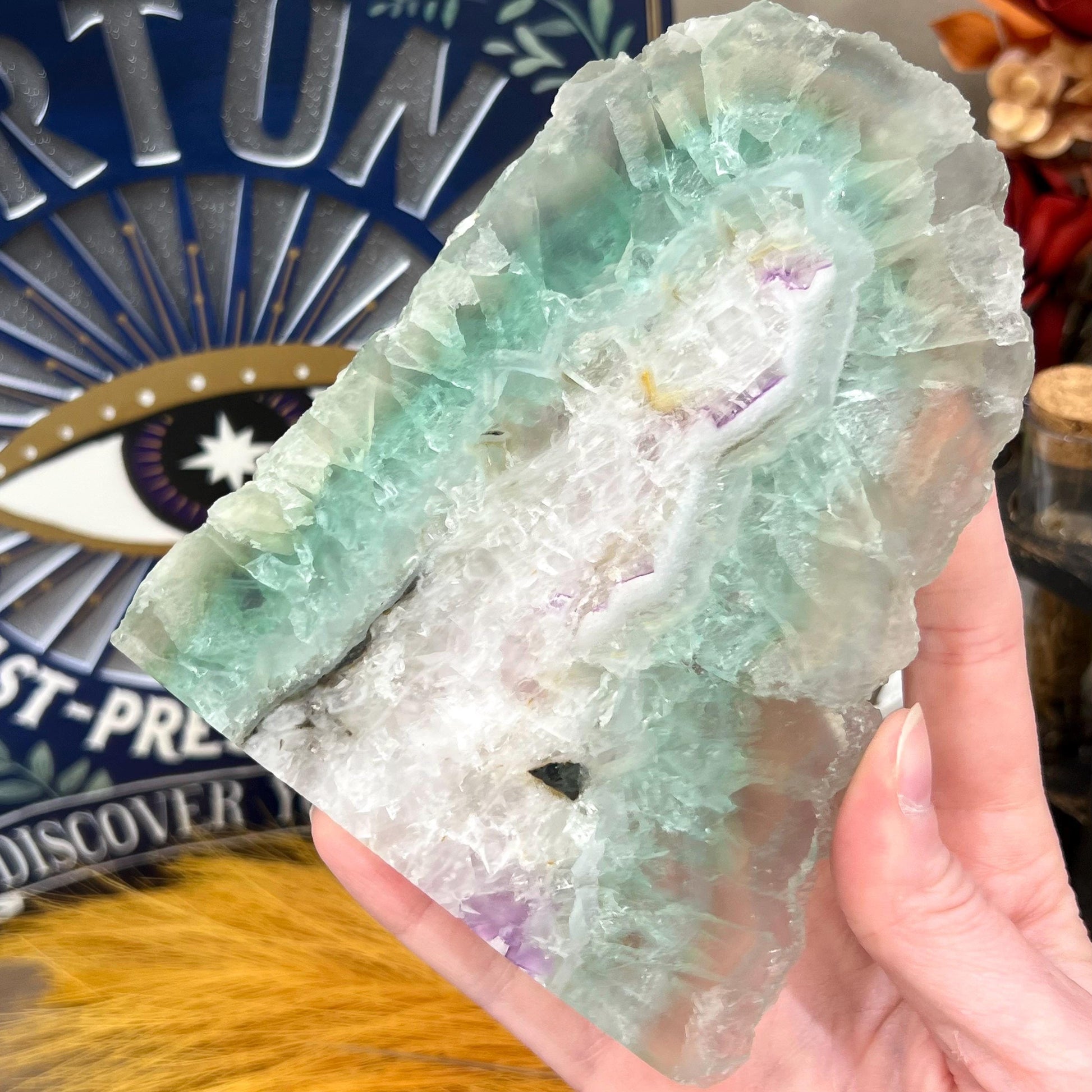 Large Green Fluorite Slab - WOBBLE, PLEASE READ