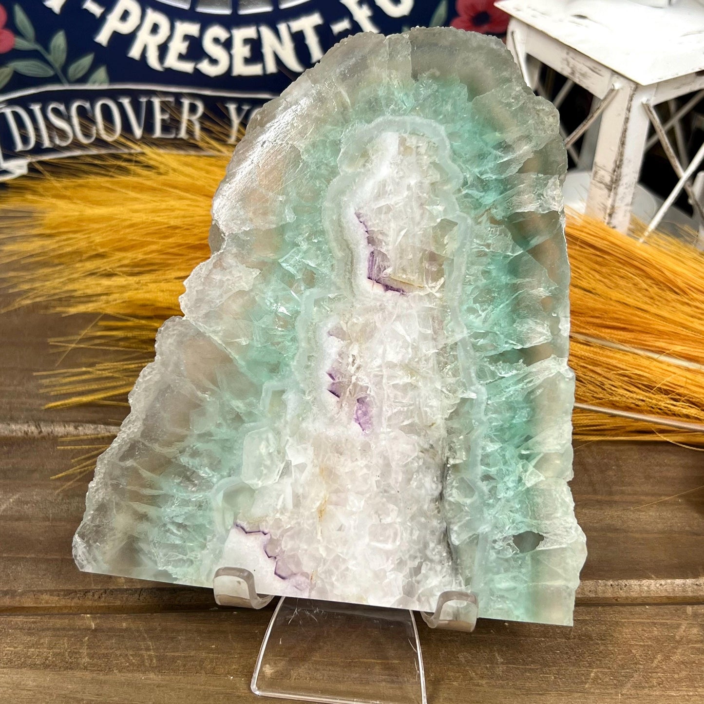 Large Green Fluorite Slab - WOBBLE, PLEASE READ