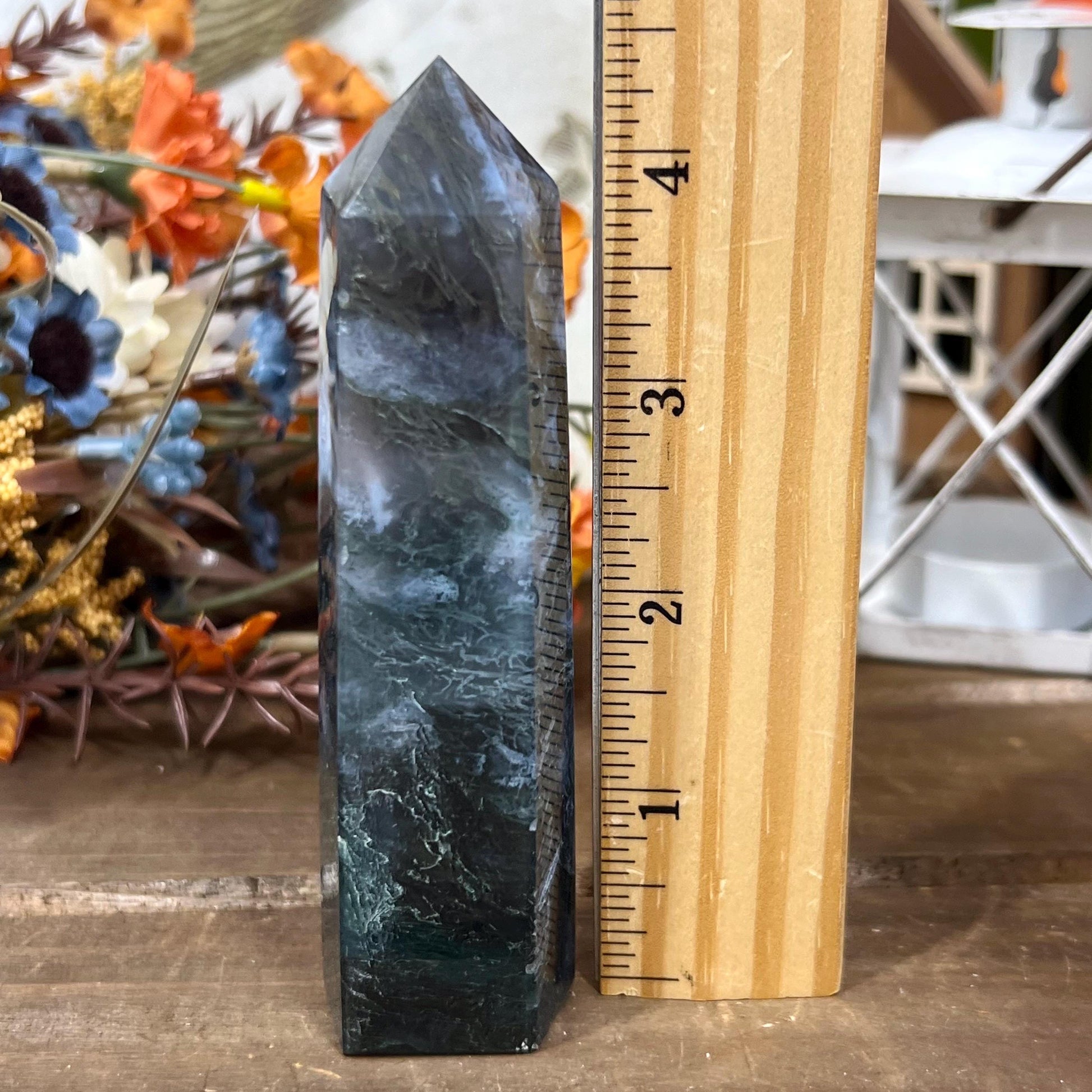 Detailed Moss Agate Tower | Blue Moss Agate