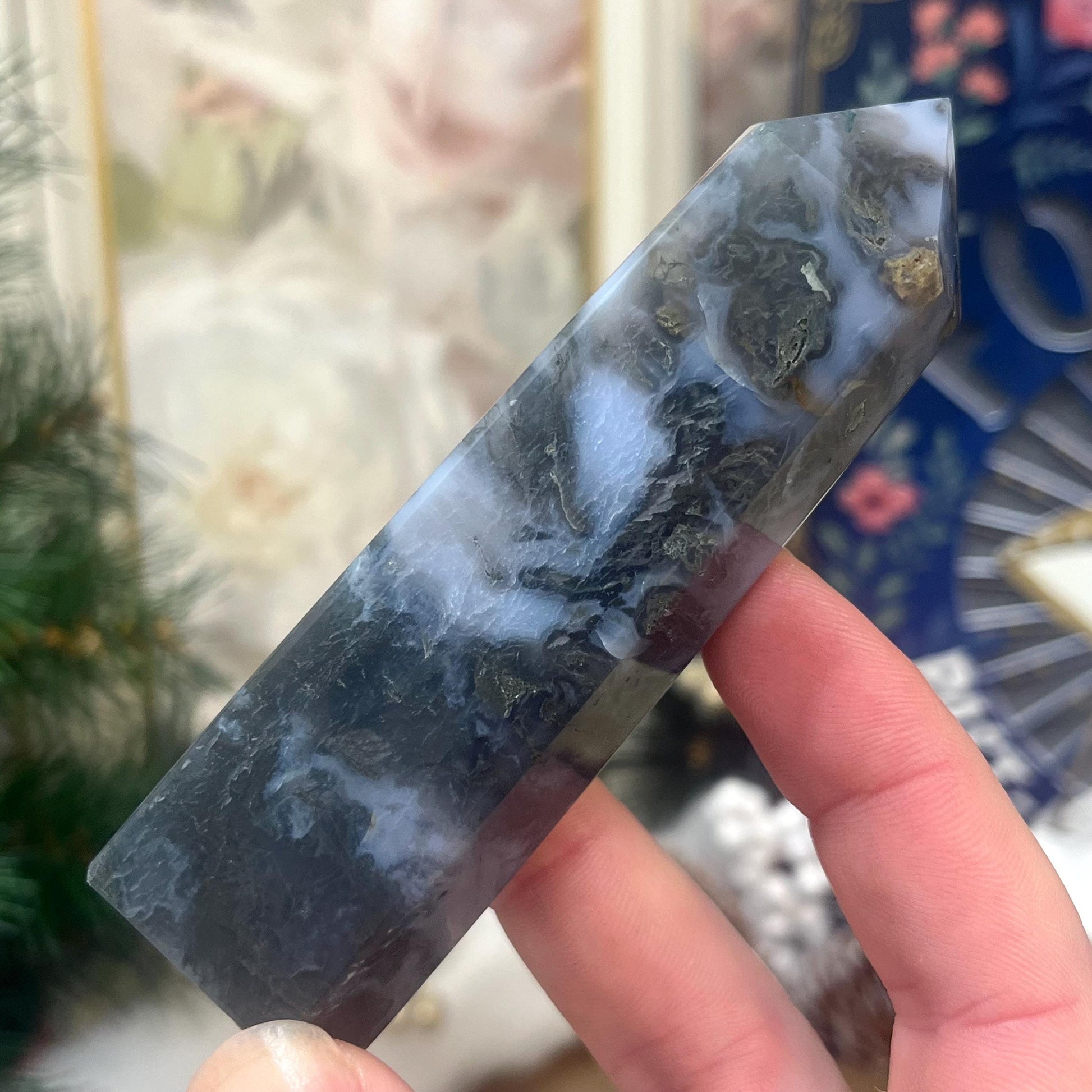 Moss Agate Tower | Blue Moss Agate