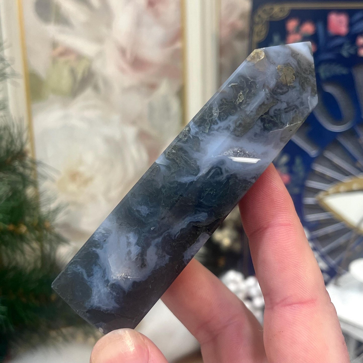 Moss Agate Tower | Blue Moss Agate