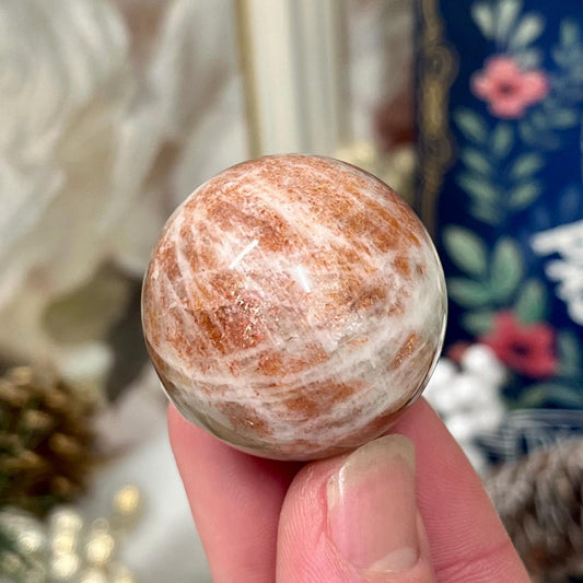 High Quality Small Confetti Sunstone Sphere | Red Sunstone