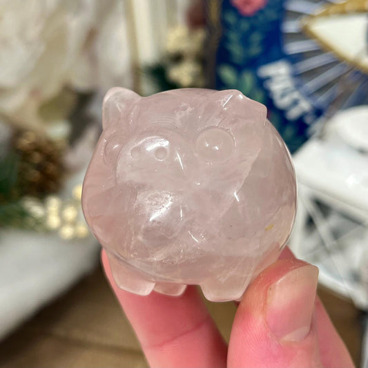 Rose Quartz Pig | Crystal Pig Carving - BROKEN EAR