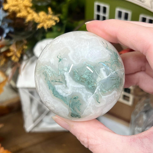 Gorgeous Moss Agate Sphere | High Quality Moss Agate | Druzy Moss Agate