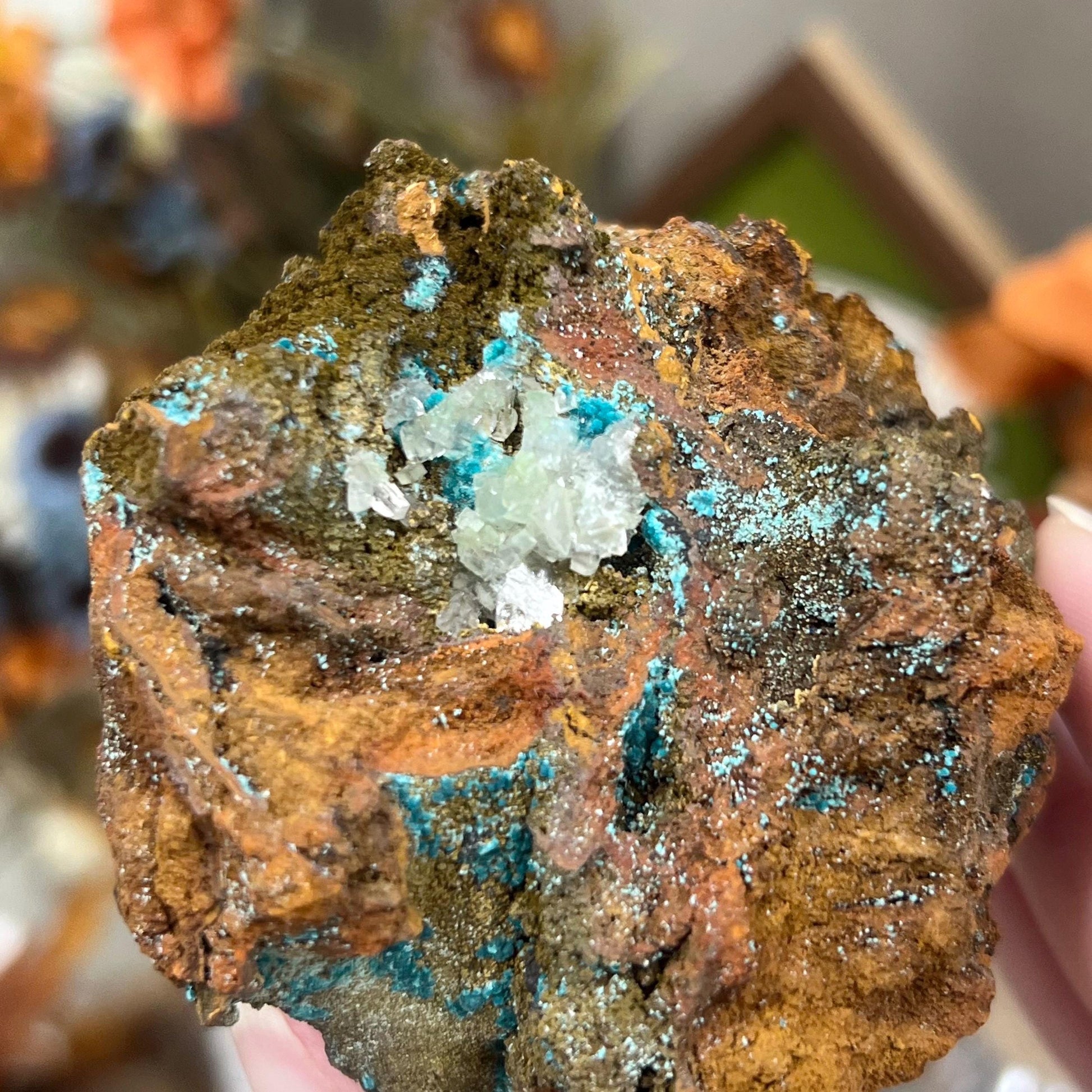 Rosasite with Calcite from La Ojuela Mine, Mexico