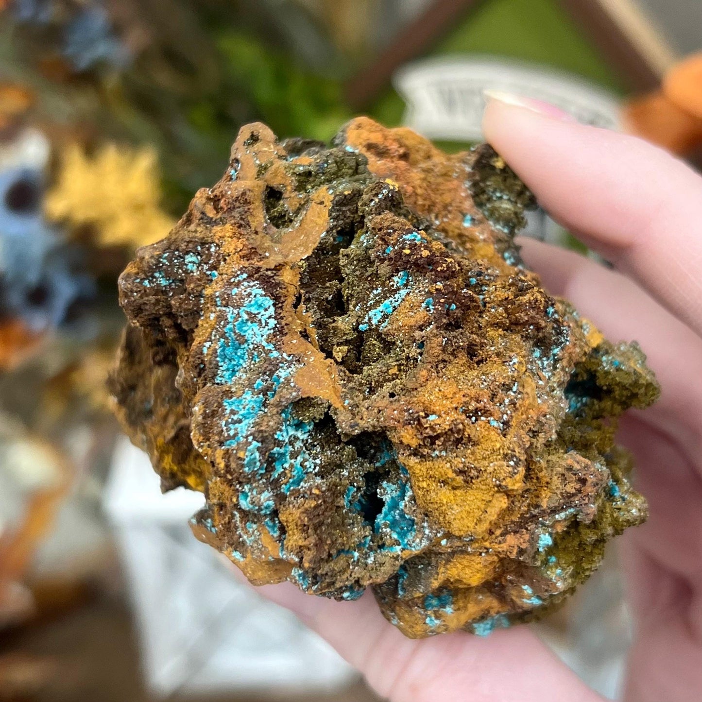 Rosasite with Calcite from La Ojuela Mine, Mexico