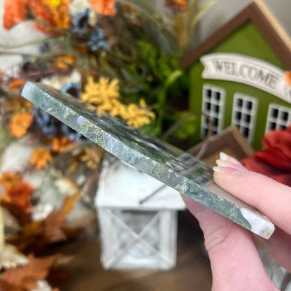 Translucent Moss Agate Slab with Stand