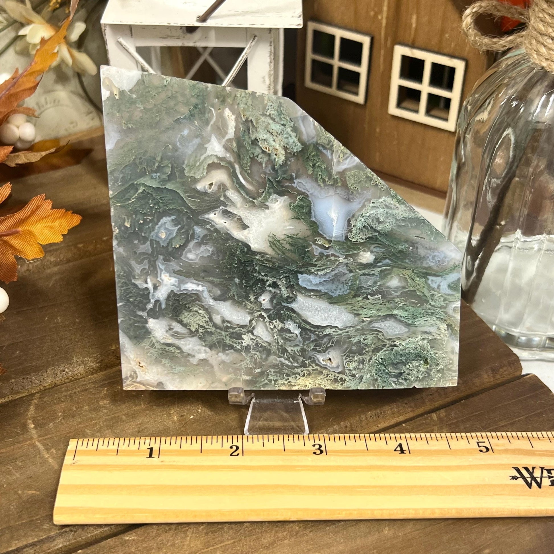 Translucent Moss Agate Slab with Stand