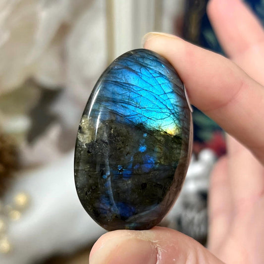 Small Dark Blue Labradorite Palm | Rainbow Lab Palm Stone | Silver Labradorite