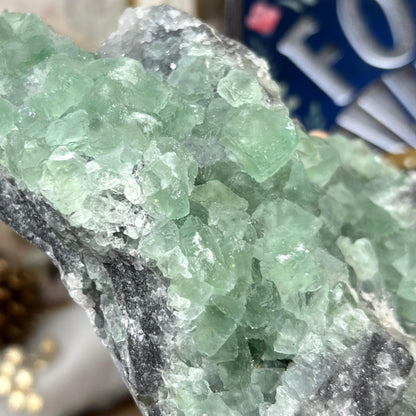 Large Green Fluorite Specimen with Druzy Quartz | Sugar Fluorite | Cubic Fluorite Cluster | Fluorite with Quartz