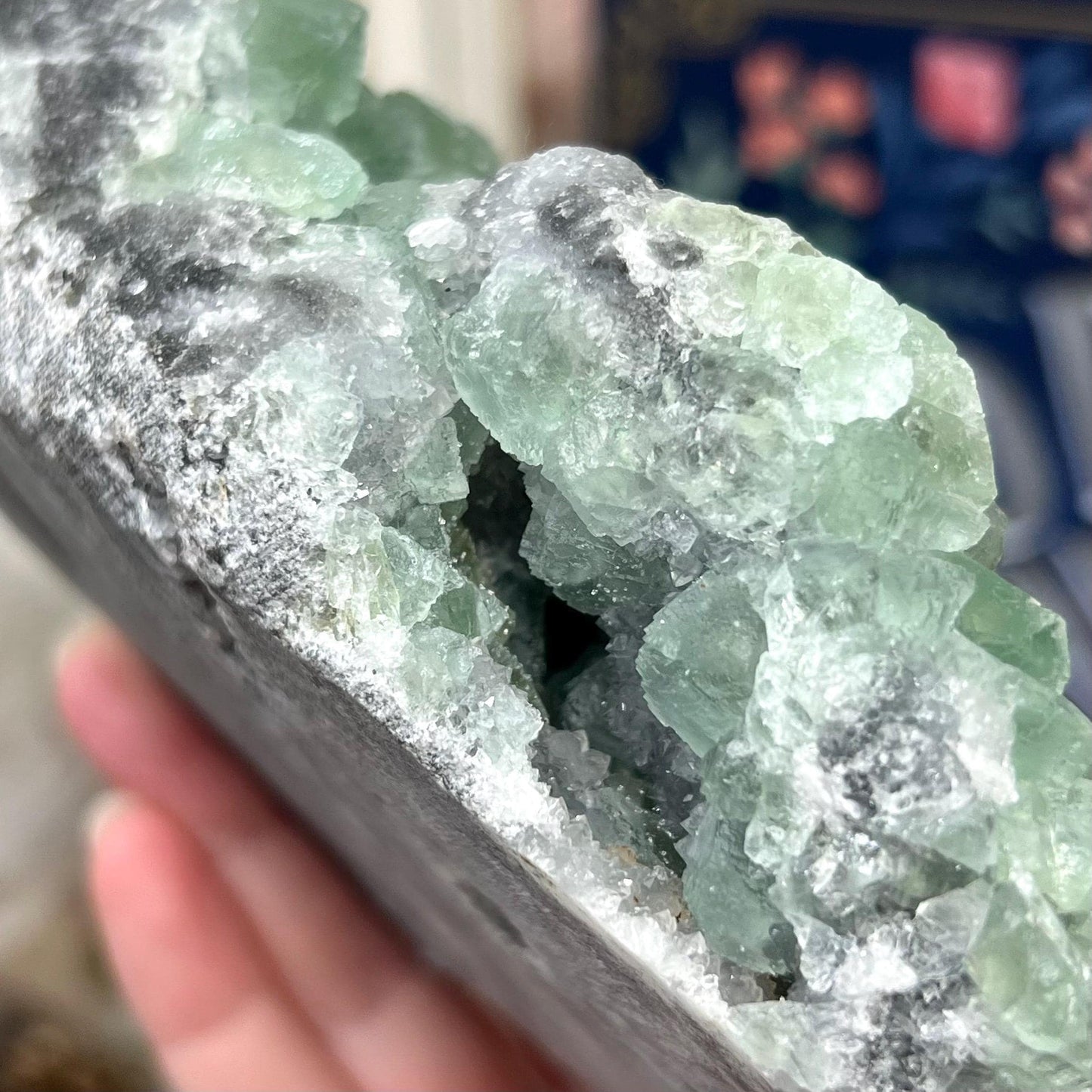 Large Green Fluorite Specimen with Druzy Quartz | Sugar Fluorite | Cubic Fluorite Cluster | Fluorite with Quartz