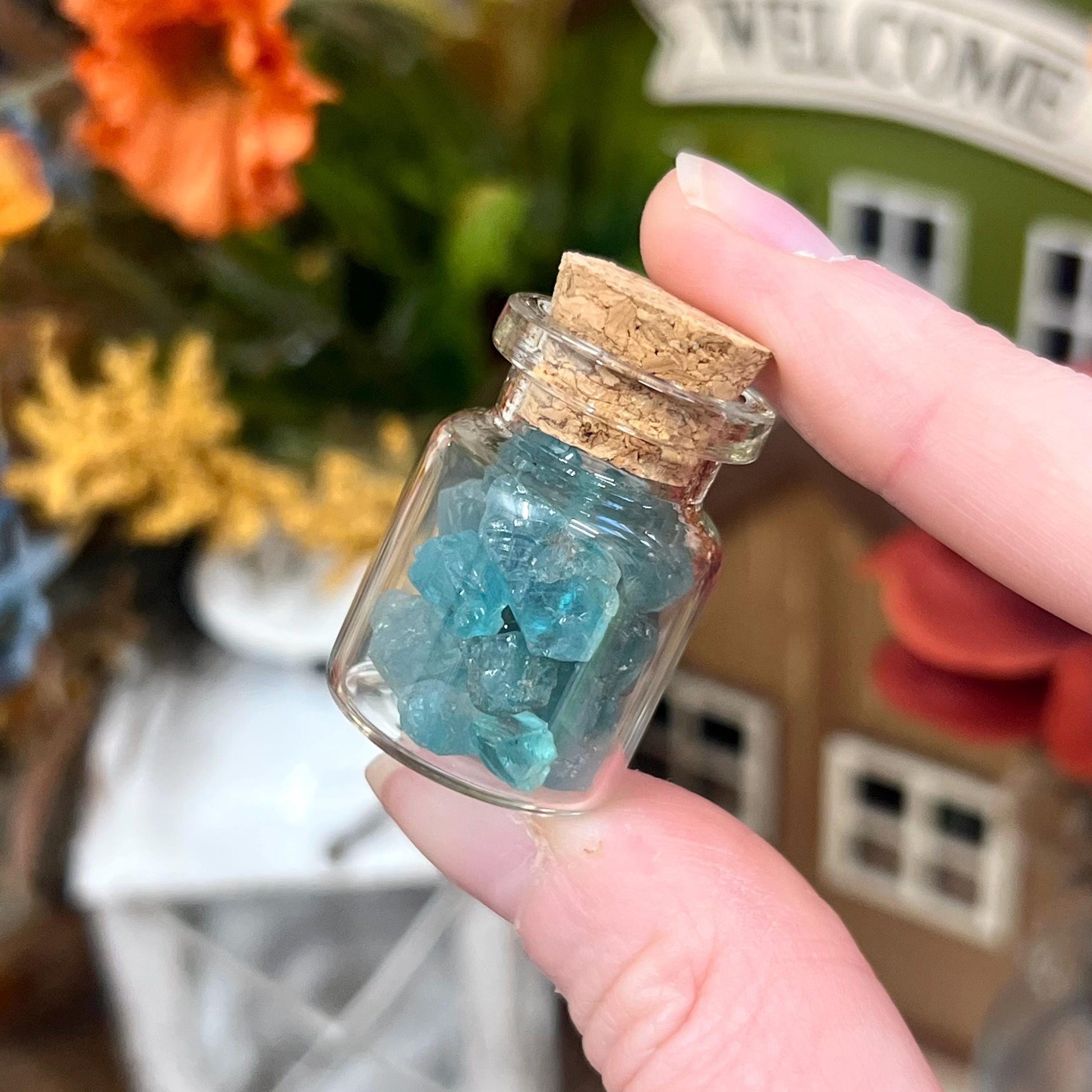 Rare Electric Blue Apatite Chips in Small Jar