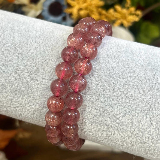 High Quality Strawberry Quartz Bracelet | Crystal Stretch Bracelet | Sparkly Strawberry Quartz