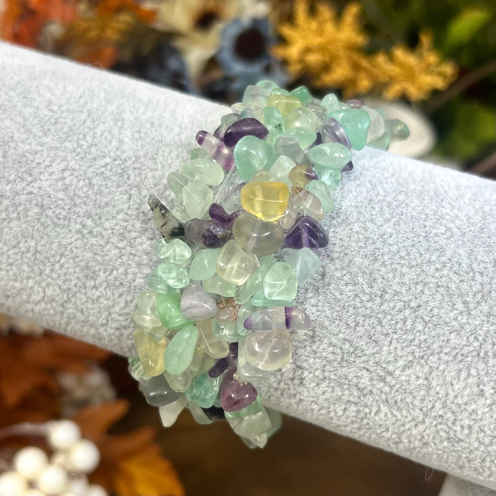 Multistrand Rainbow Fluorite Chips Bracelet | Crystal Stretch Bracelet | Fluorite Chips | Purple Fluorite