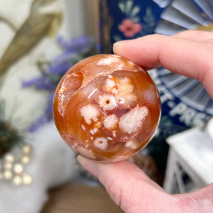 Gorgeous Carnelian Flower Agate Sphere with Druzy | Druzy Carnelian Sphere