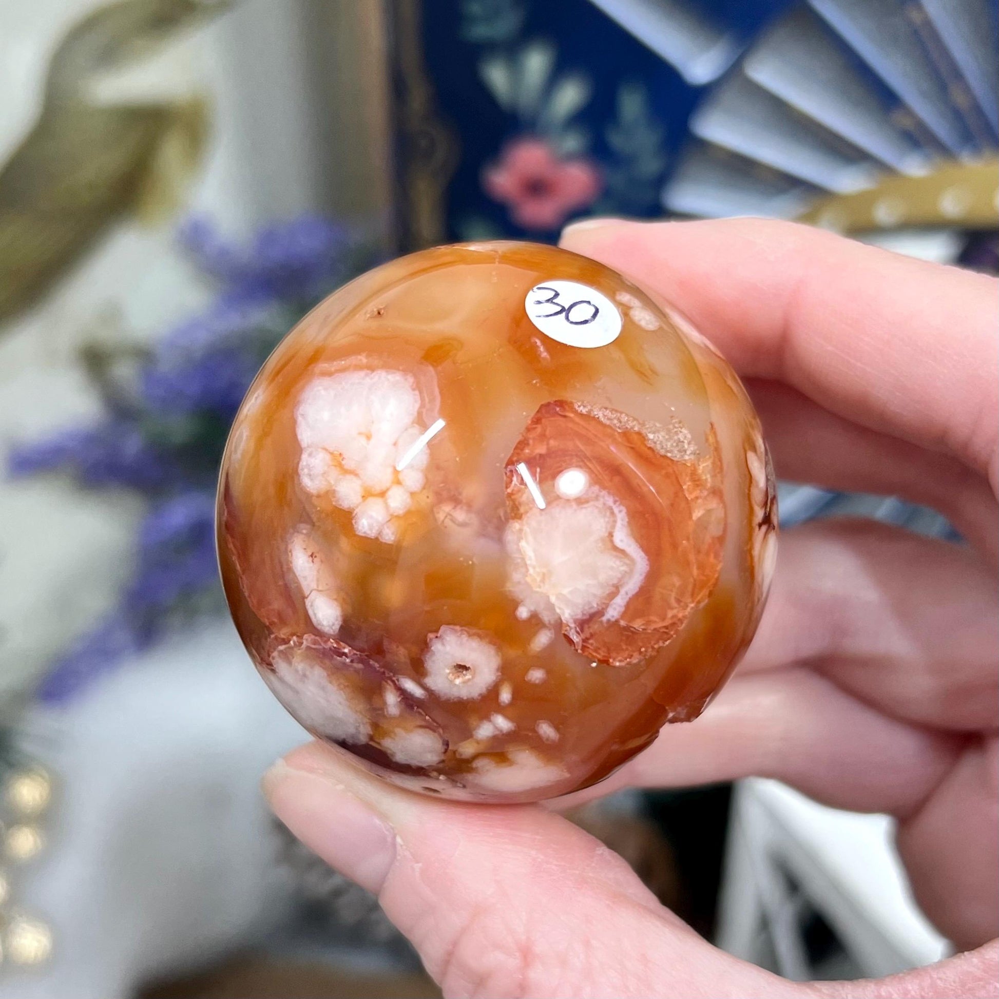 Gorgeous Carnelian Flower Agate Sphere with Druzy | Druzy Carnelian Sphere