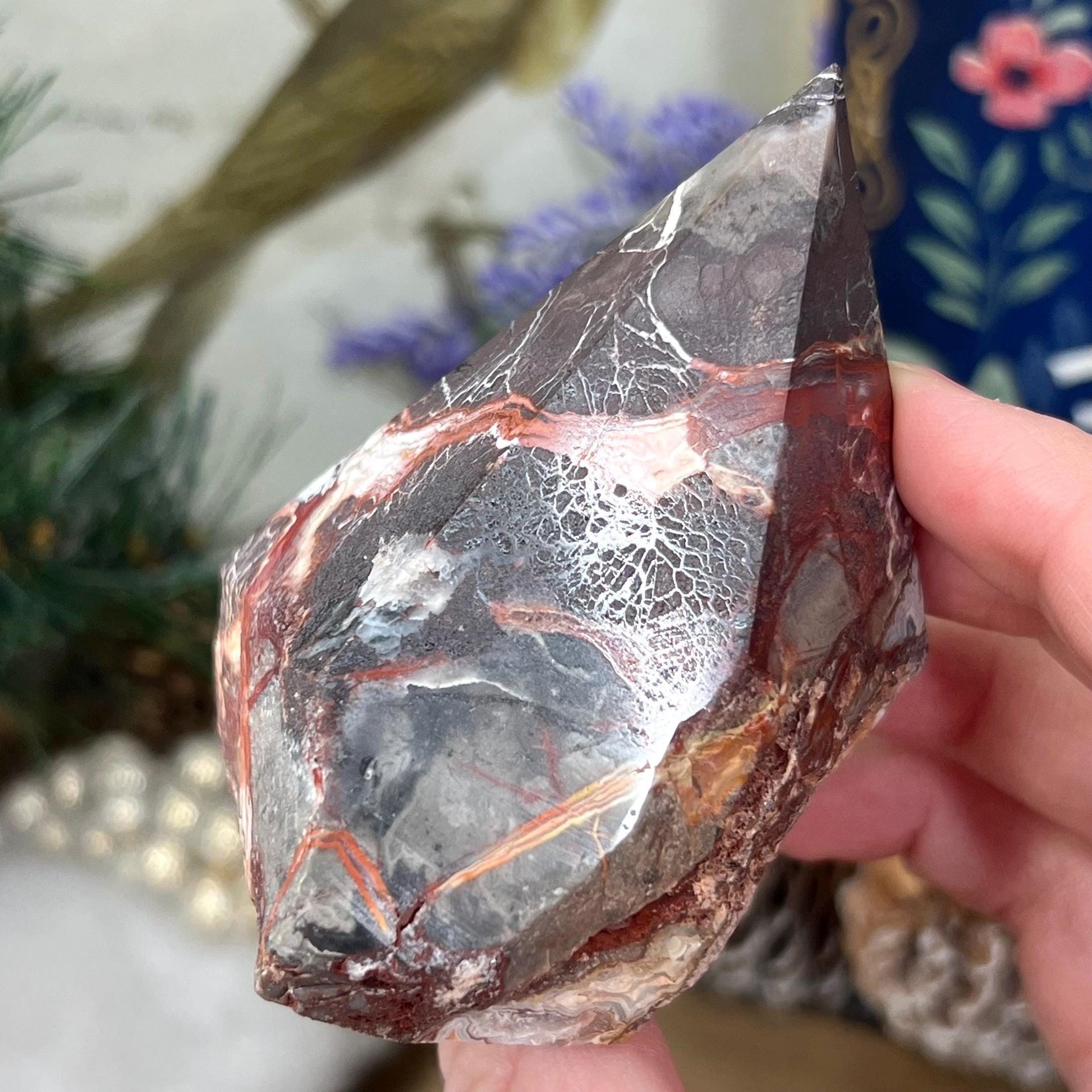 Top Polished Mexican Lace Agate Point | Crazy Lace Agate