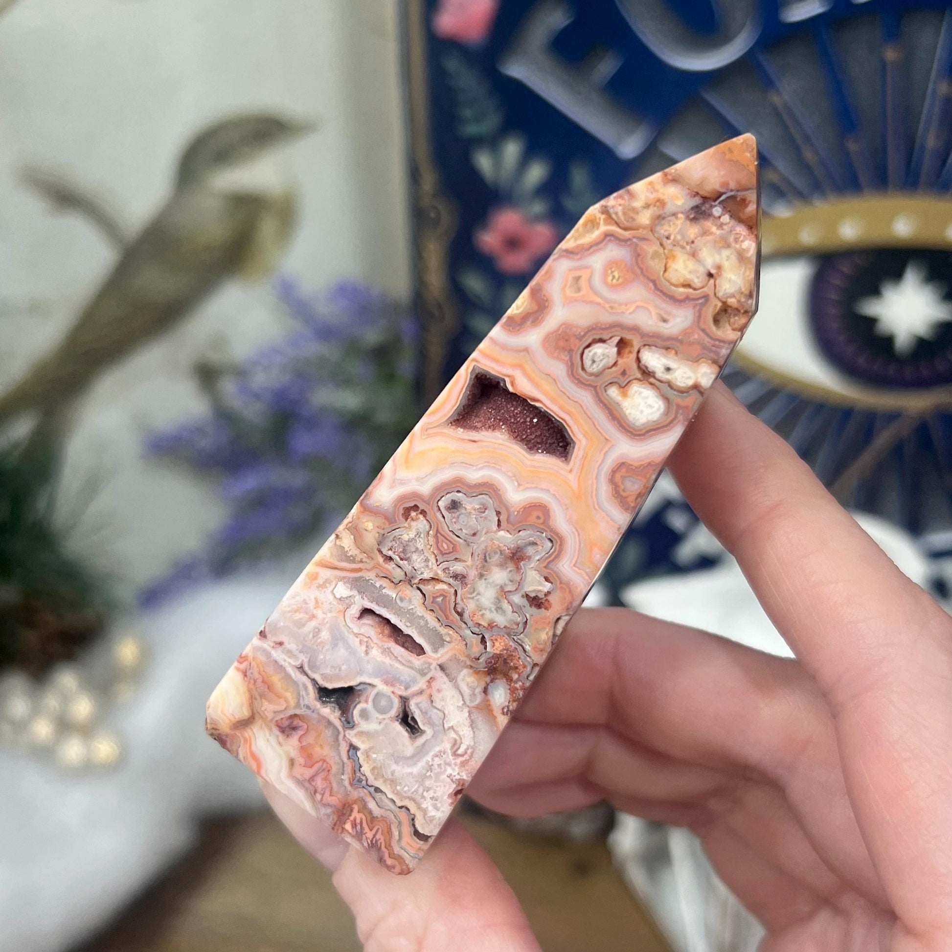 Druzy Pink Lace Agate Tower - IMPERFECT TIP