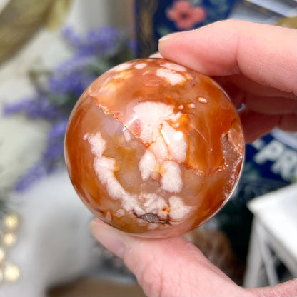 Gorgeous Carnelian Flower Agate Sphere with Druzy | Druzy Carnelian Sphere