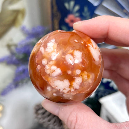 Gorgeous Carnelian Flower Agate Sphere with Druzy | Druzy Carnelian Sphere