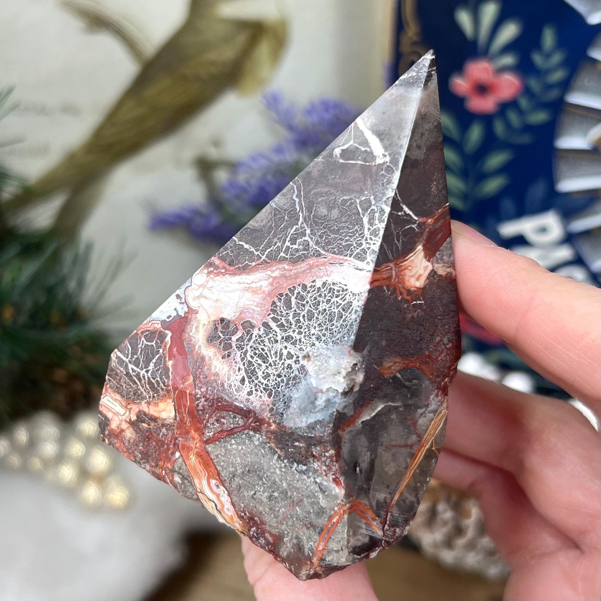 Top Polished Mexican Lace Agate Point | Crazy Lace Agate