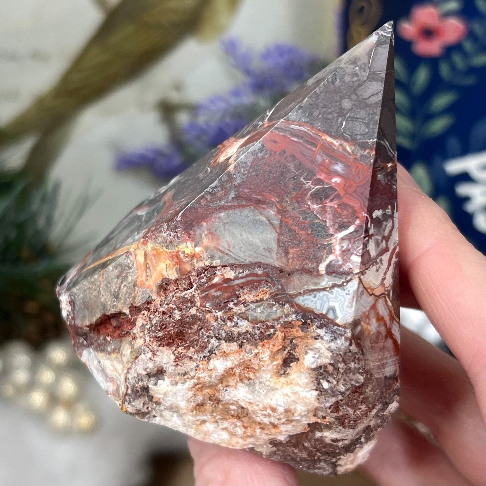 Top Polished Mexican Lace Agate Point | Crazy Lace Agate