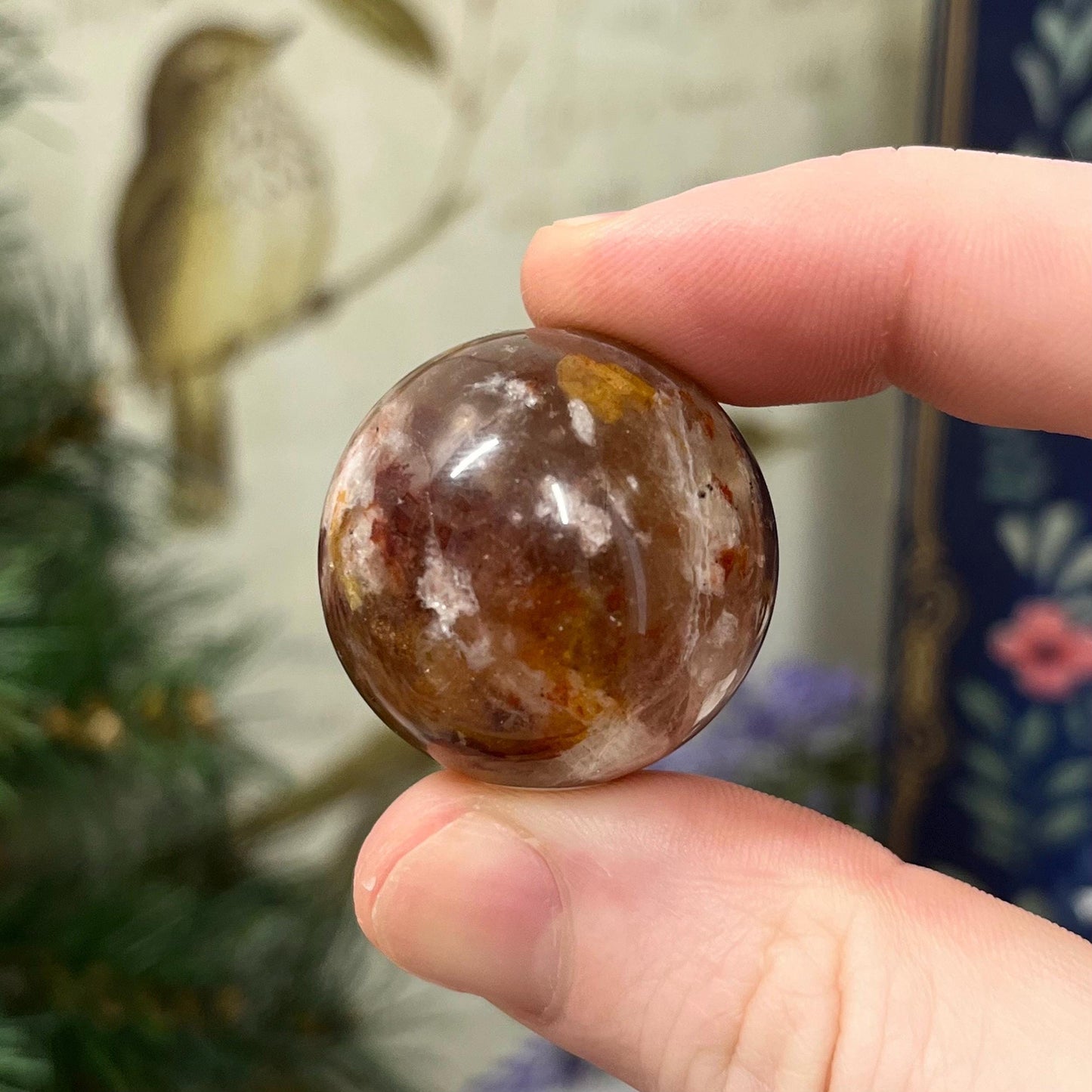 Small Fire Quartz Sphere with Moonstone | White Moonstone