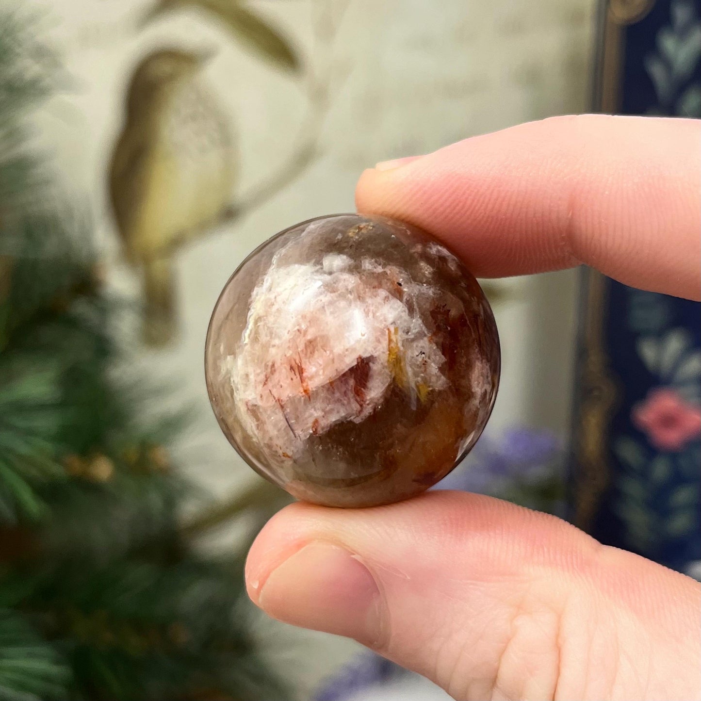 Small Fire Quartz Sphere with Moonstone | White Moonstone