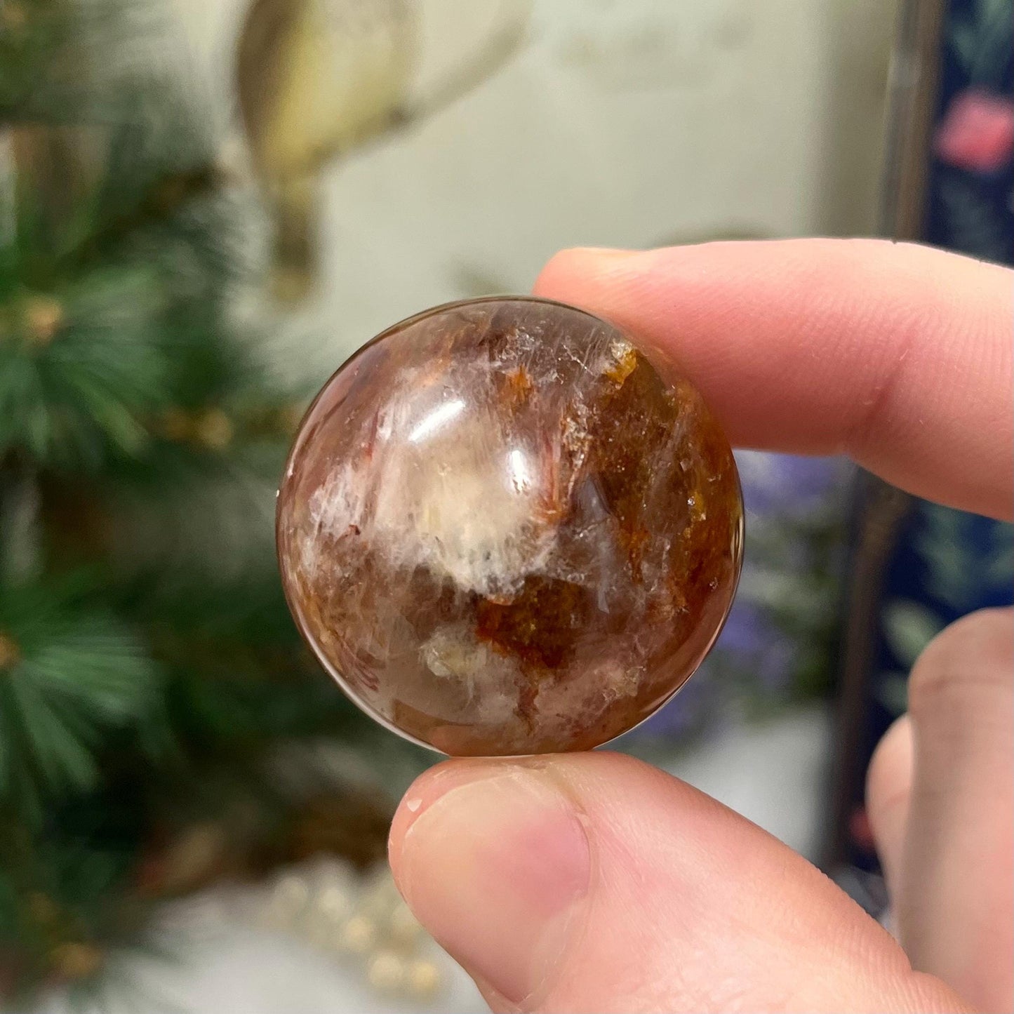 Small Fire Quartz Sphere with Moonstone | White Moonstone