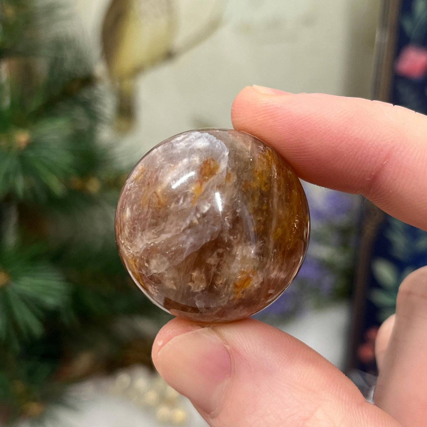 Small Fire Quartz Sphere with Moonstone | White Moonstone