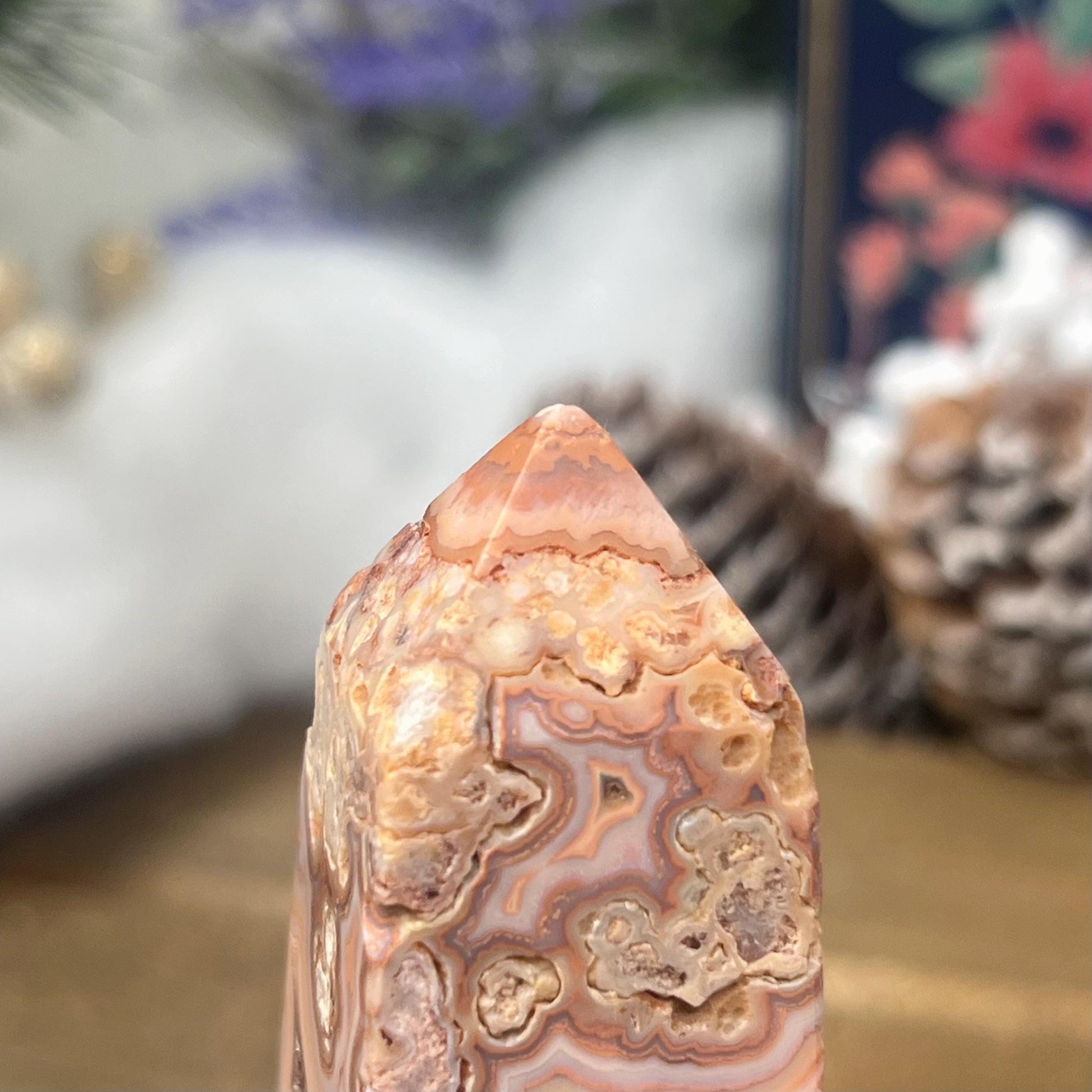 Druzy Pink Lace Agate Tower - IMPERFECT TIP