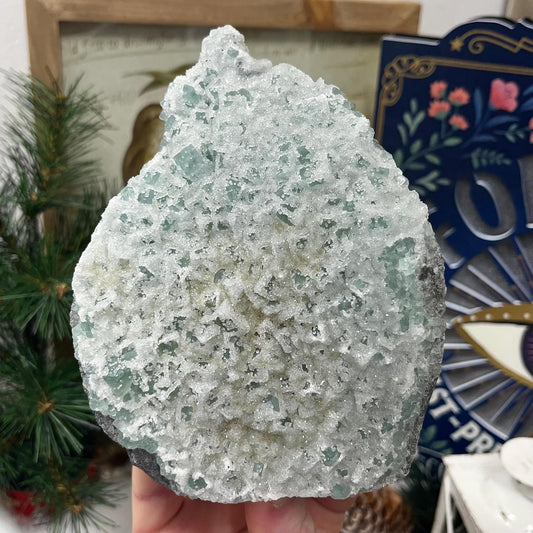 Large Druzy Quartz Fluorite Specimen | Sugar Fluorite | Sugar Druzy | Light Green Fluorite Specimen