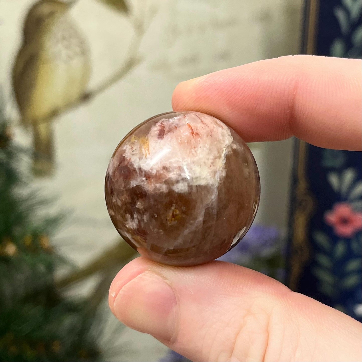 Small Fire Quartz Sphere with Moonstone | White Moonstone