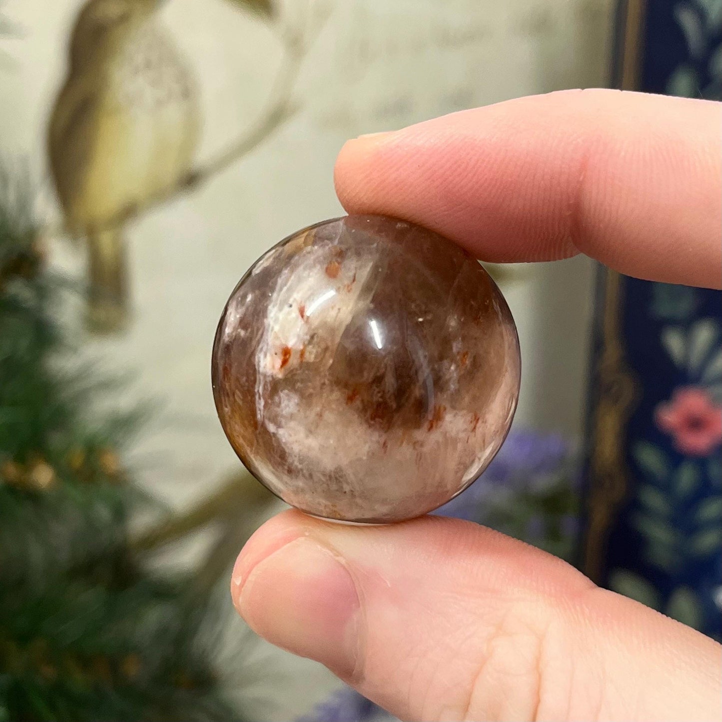 Small Fire Quartz Sphere with Moonstone | White Moonstone