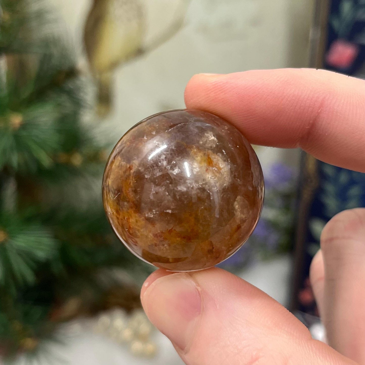 Small Fire Quartz Sphere with Moonstone | White Moonstone